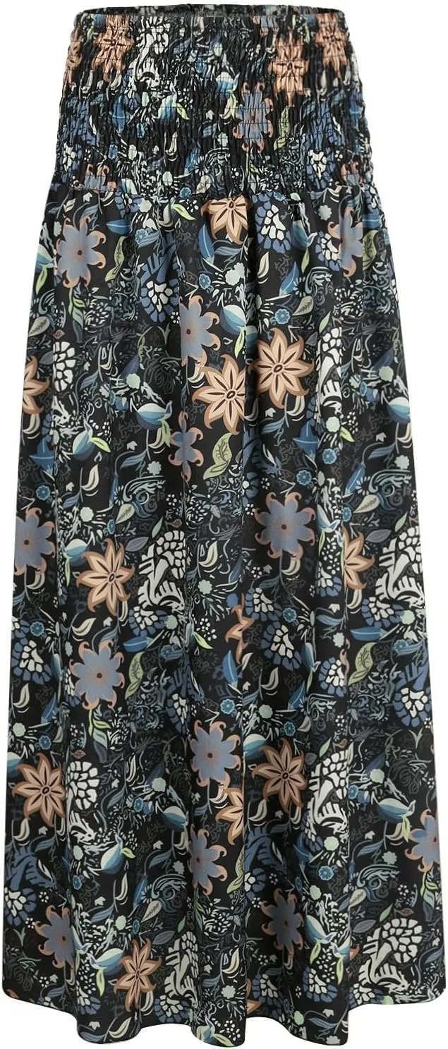 Maxi Skirts for Women 2025 Vintage Printed High Waist Flowy Hem Trendy Skirts Relaxed Beach Vacation Skirt