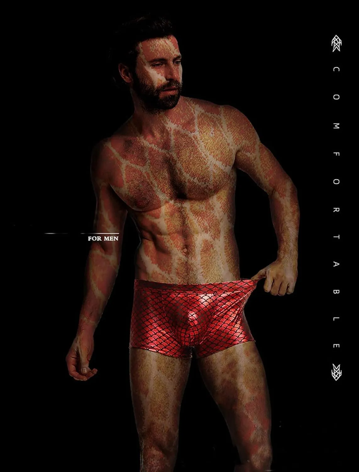 Men's Boxers Fish Scale Imitation Leather Underwear Sexy Big Bag Bikini Thong Swimming Pants