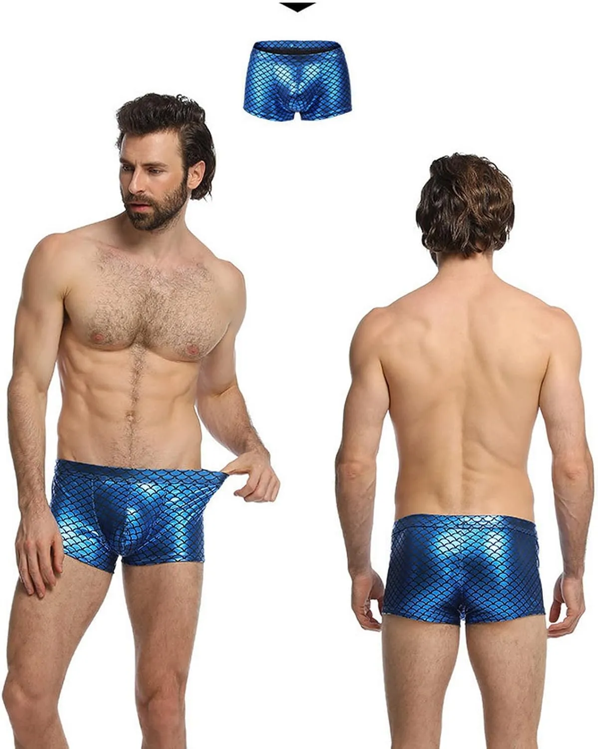 Men's Boxers Fish Scale Imitation Leather Underwear Sexy Big Bag Bikini Thong Swimming Pants