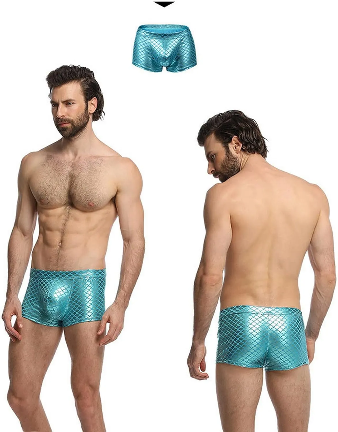 Men's Boxers Fish Scale Imitation Leather Underwear Sexy Big Bag Bikini Thong Swimming Pants