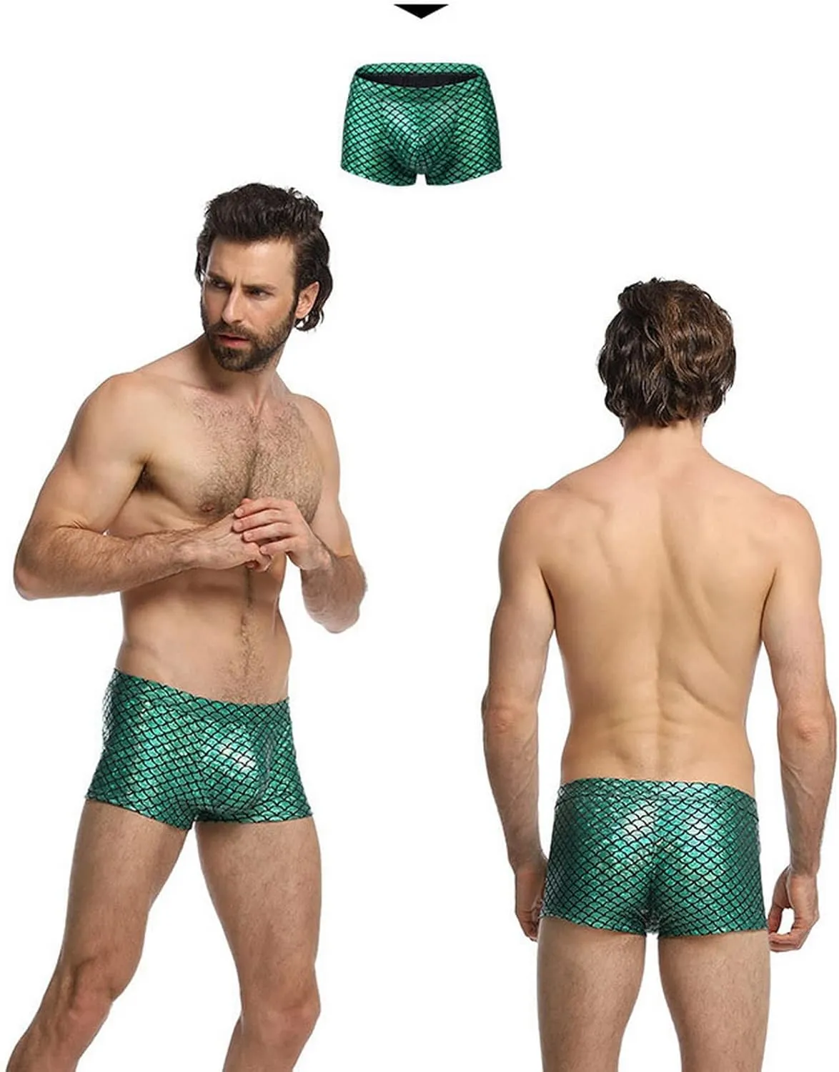 Men's Boxers Fish Scale Imitation Leather Underwear Sexy Big Bag Bikini Thong Swimming Pants
