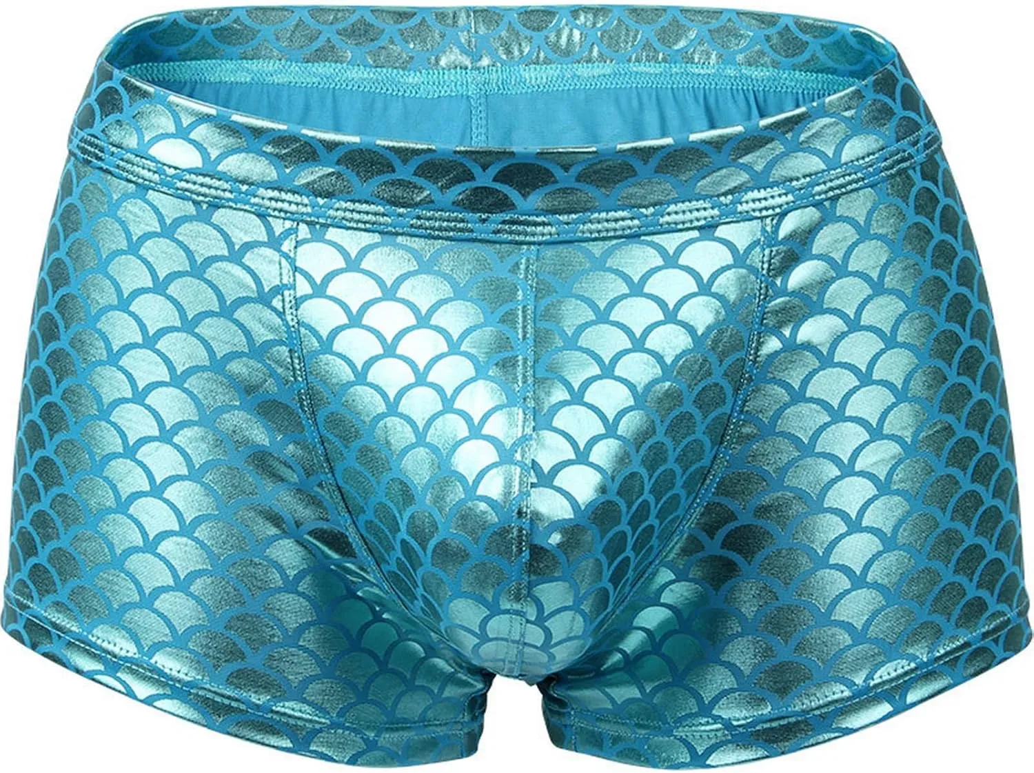 Men's Boxers Fish Scale Imitation Leather Underwear Sexy Big Bag Bikini Thong Swimming Pants