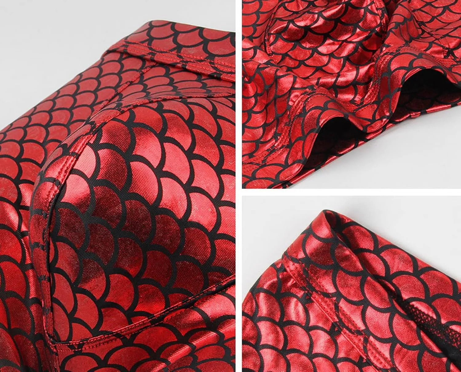 Men's Boxers Fish Scale Imitation Leather Underwear Sexy Big Bag Bikini Thong Swimming Pants