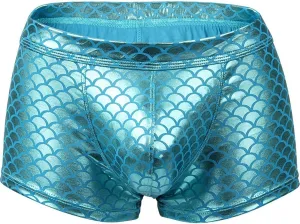 Men's Boxers Fish Scale Imitation Leather Underwear Sexy Big Bag Bikini Thong Swimming Pants