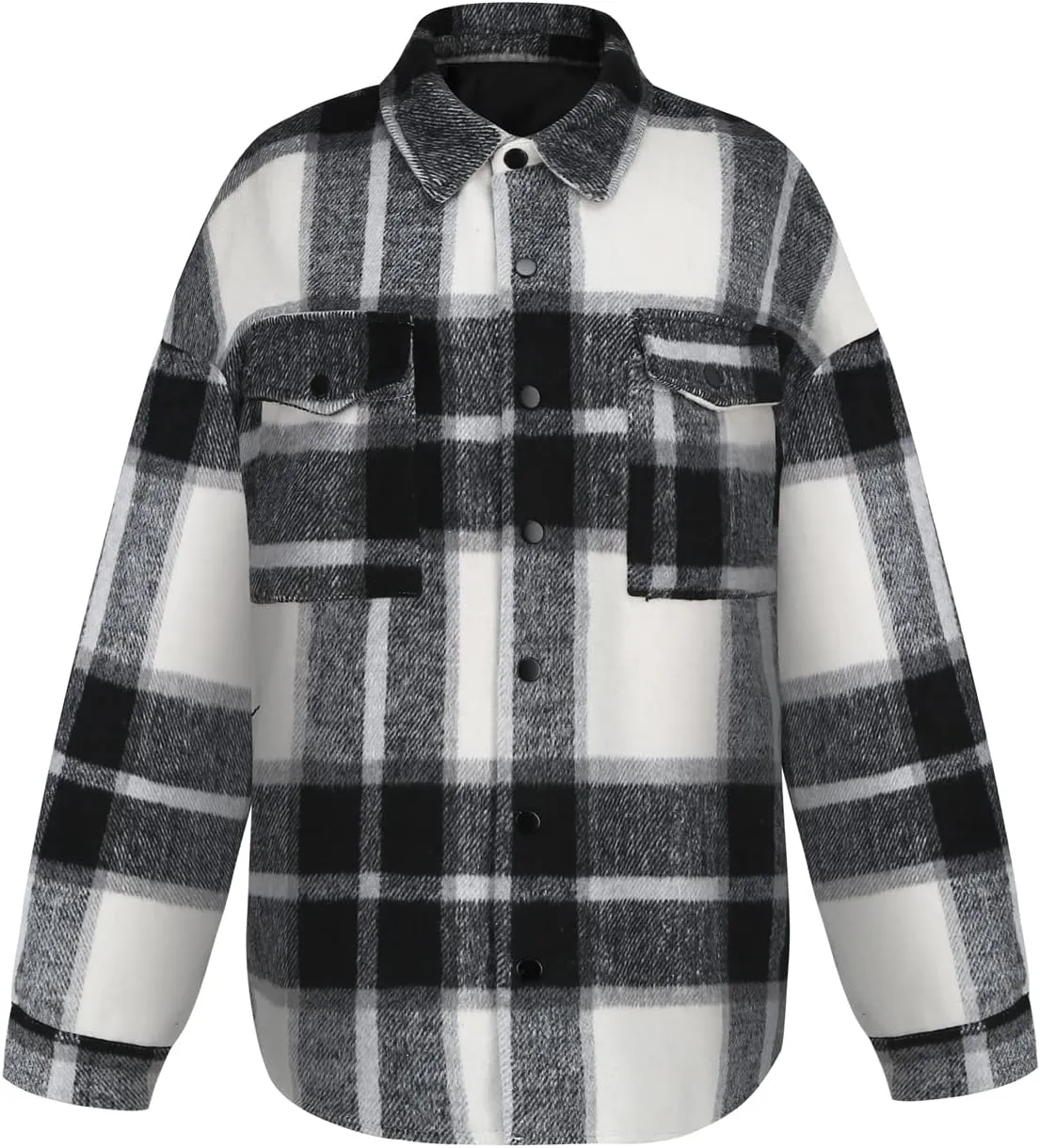 Men's Casual Warm Plaid Wool Blend Jacket Fleece Relaxed Fit Button Up Long Sleeve Shacket Shirt Coat
