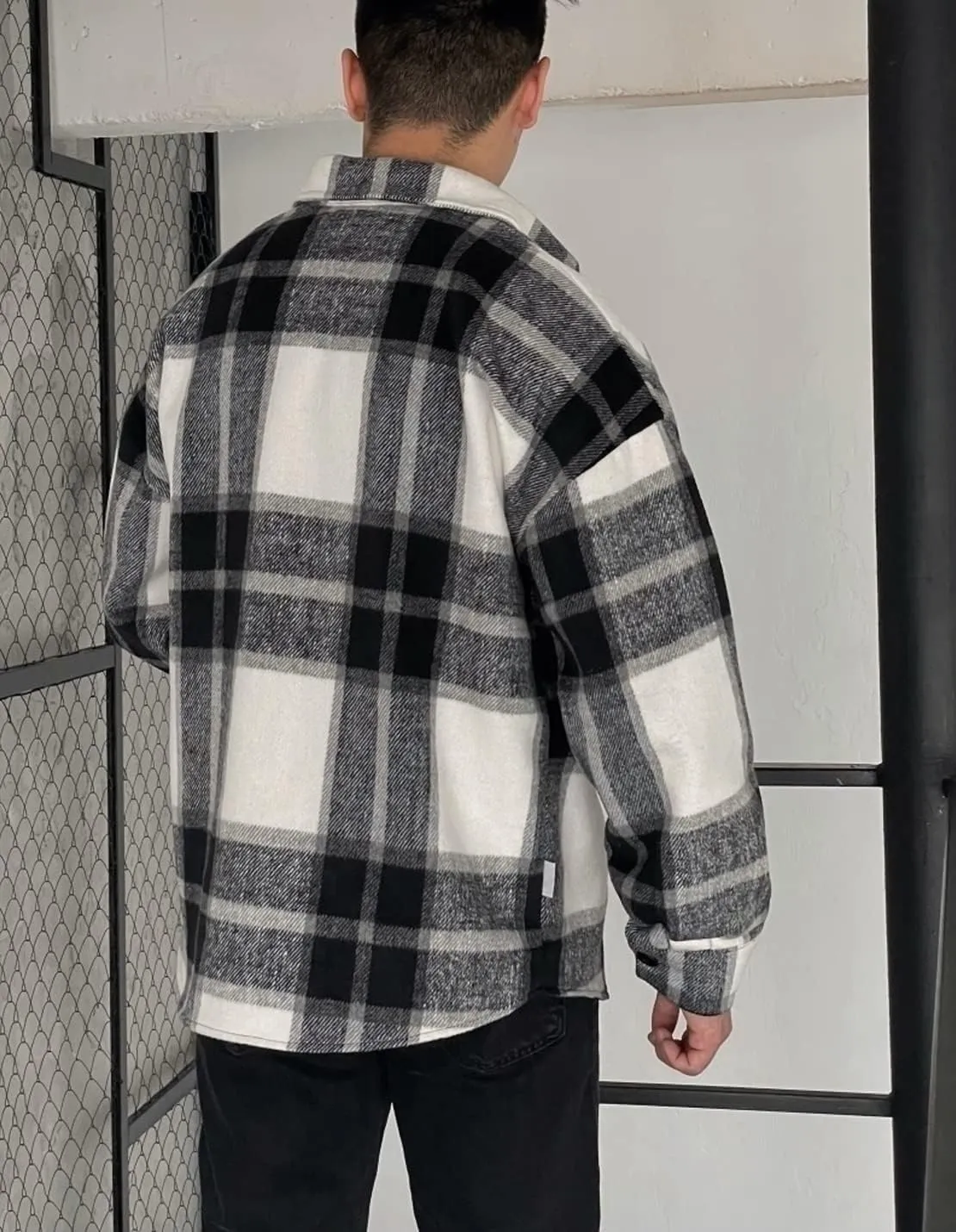 Men's Casual Warm Plaid Wool Blend Jacket Fleece Relaxed Fit Button Up Long Sleeve Shacket Shirt Coat