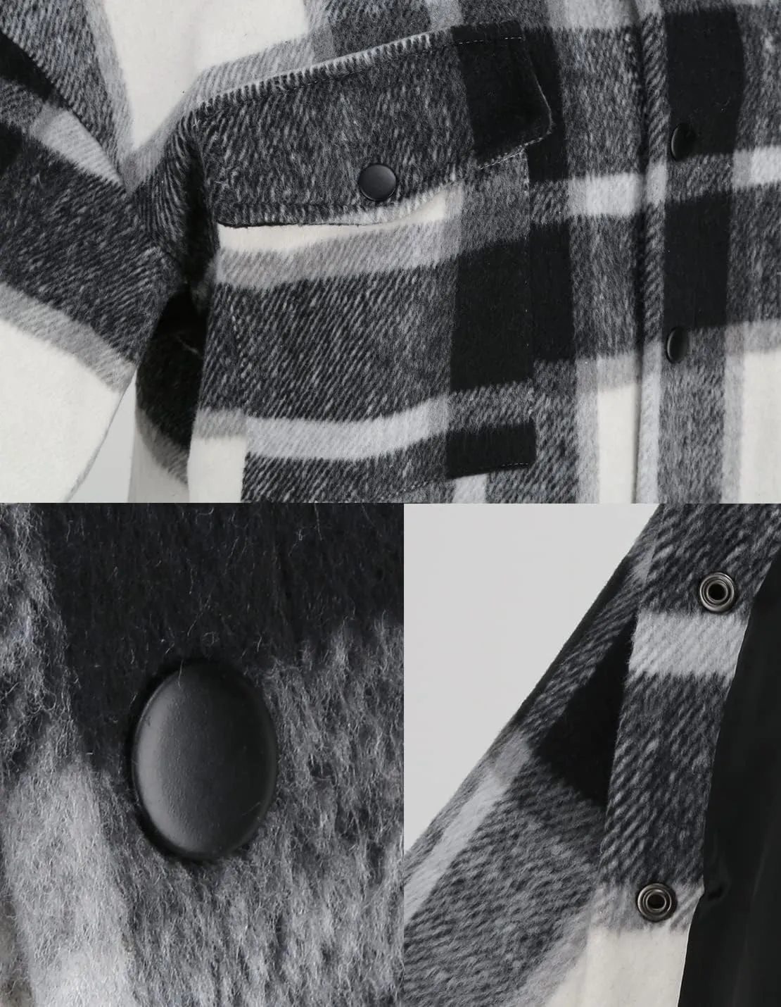 Men's Casual Warm Plaid Wool Blend Jacket Fleece Relaxed Fit Button Up Long Sleeve Shacket Shirt Coat