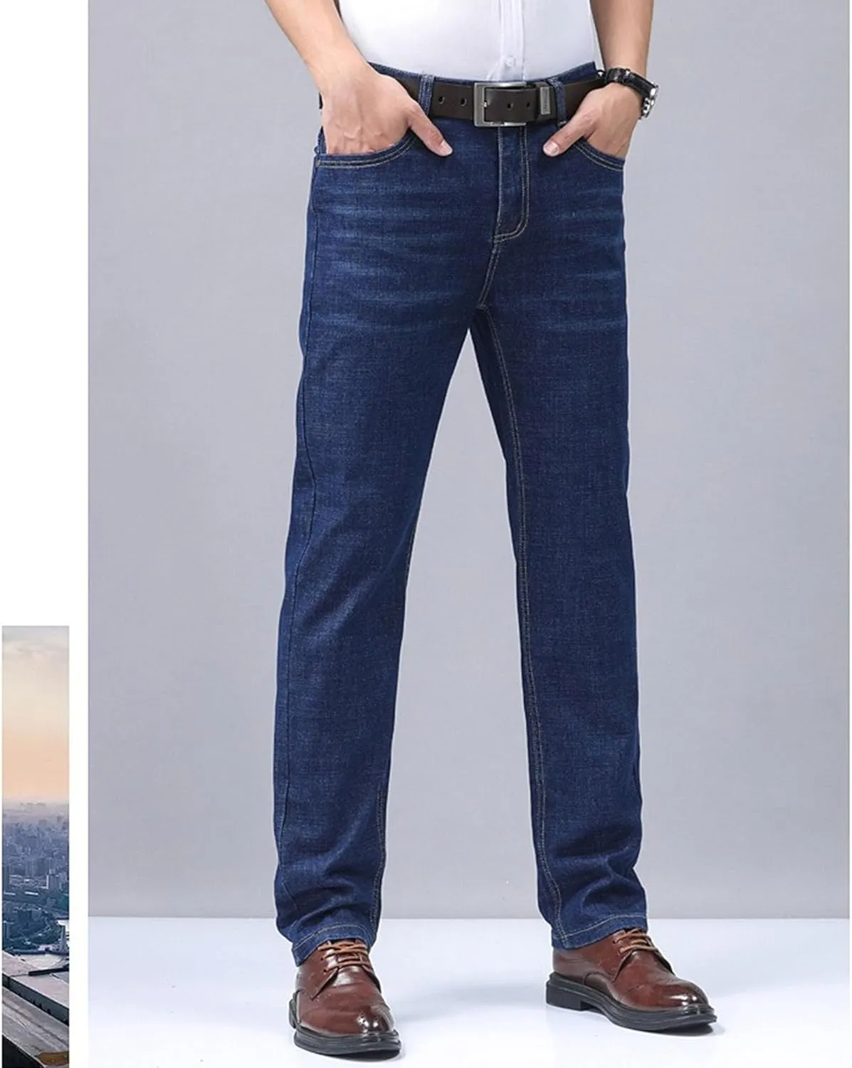 Men's Classic Relaxed Fit Jean Lightweight Straight Leg Washed Denim Jeans Retro Distressed Loose Fit Jean Pants