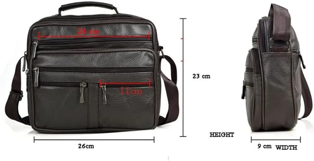 Men's Genuine Leather Messenger Coffee Middle Size Handbags Tote Men Briefcase(Black)