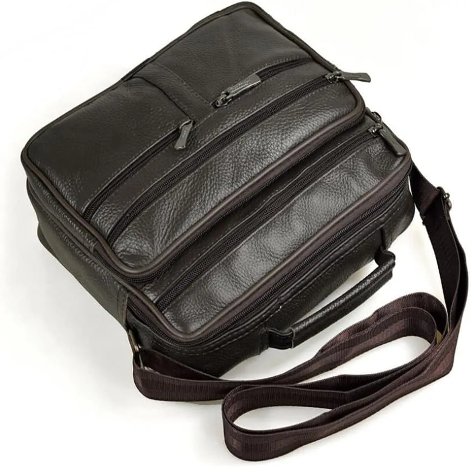 Men's Genuine Leather Messenger Coffee Middle Size Handbags Tote Men Briefcase(Black)