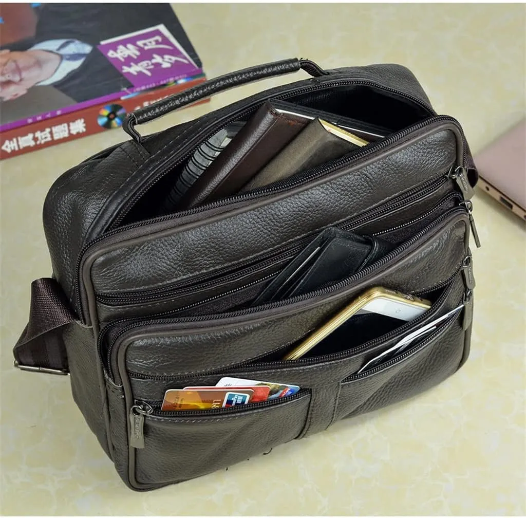 Men's Genuine Leather Messenger Coffee Middle Size Handbags Tote Men Briefcase(Black)