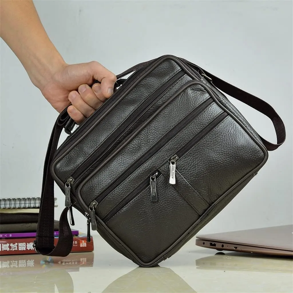 Men's Genuine Leather Messenger Coffee Middle Size Handbags Tote Men Briefcase(Black)