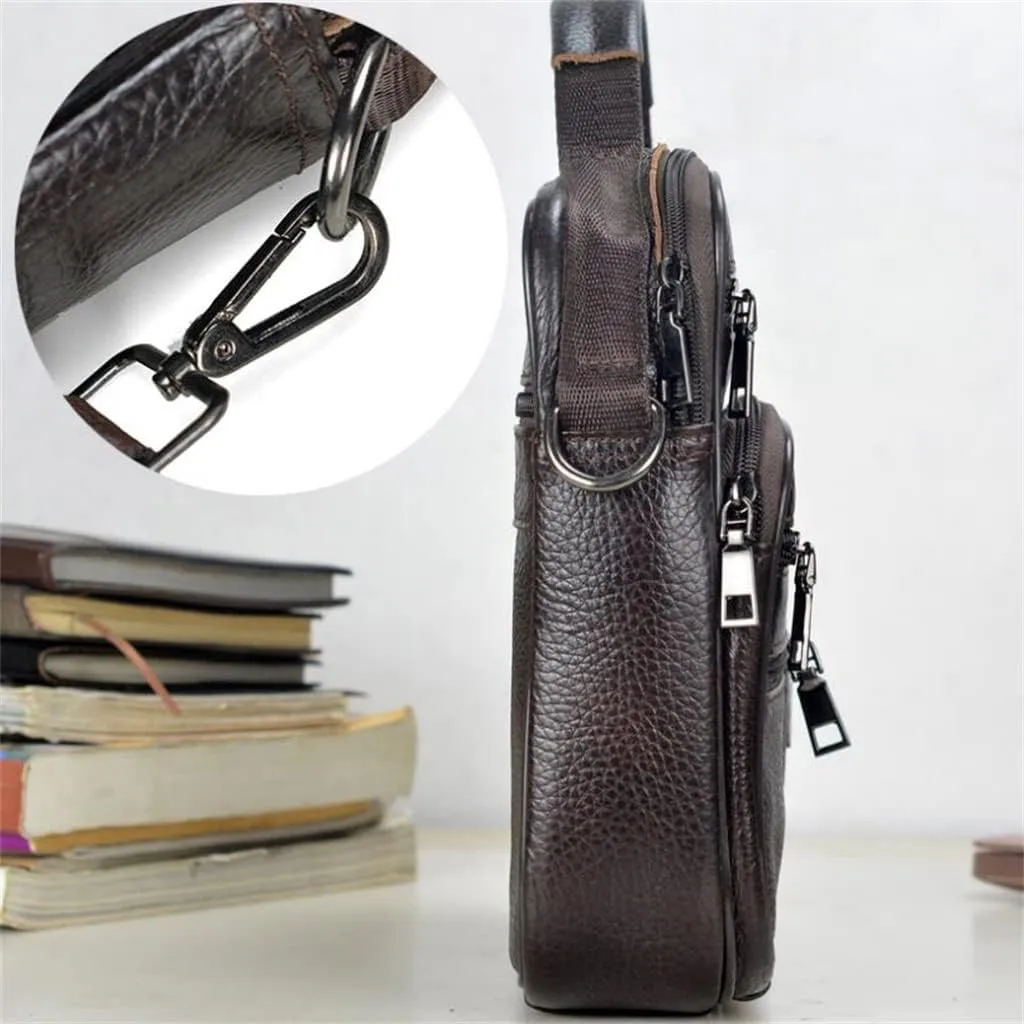 Men's Genuine Leather Messenger Coffee Middle Size Handbags Tote Men Briefcase(Black)