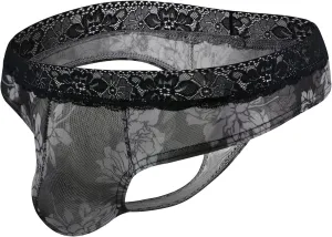 Men'S Lace Frilly Sissy Thong Panties Sheer Mesh Cheeky Bikini Briefs T-Back G-String Breathable Underwear