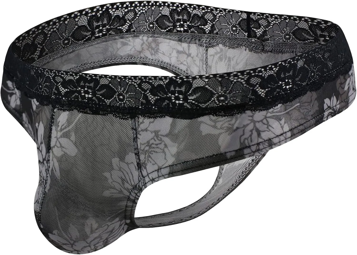 Men'S Lace Frilly Sissy Thong Panties Sheer Mesh Cheeky Bikini Briefs T-Back G-String Breathable Underwear