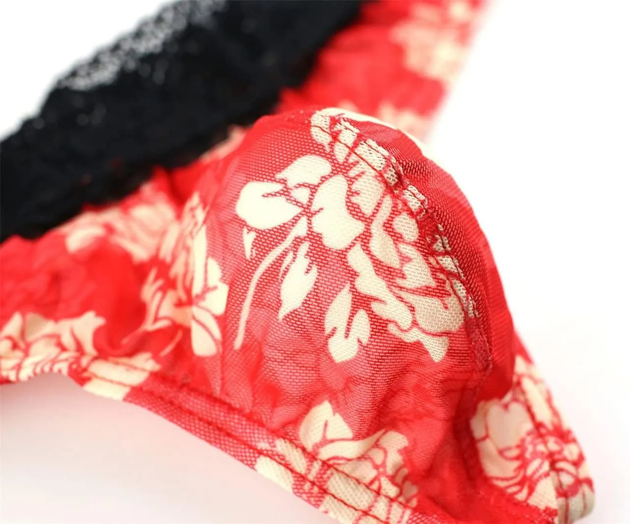 Men'S Lace Frilly Sissy Thong Panties Sheer Mesh Cheeky Bikini Briefs T-Back G-String Breathable Underwear