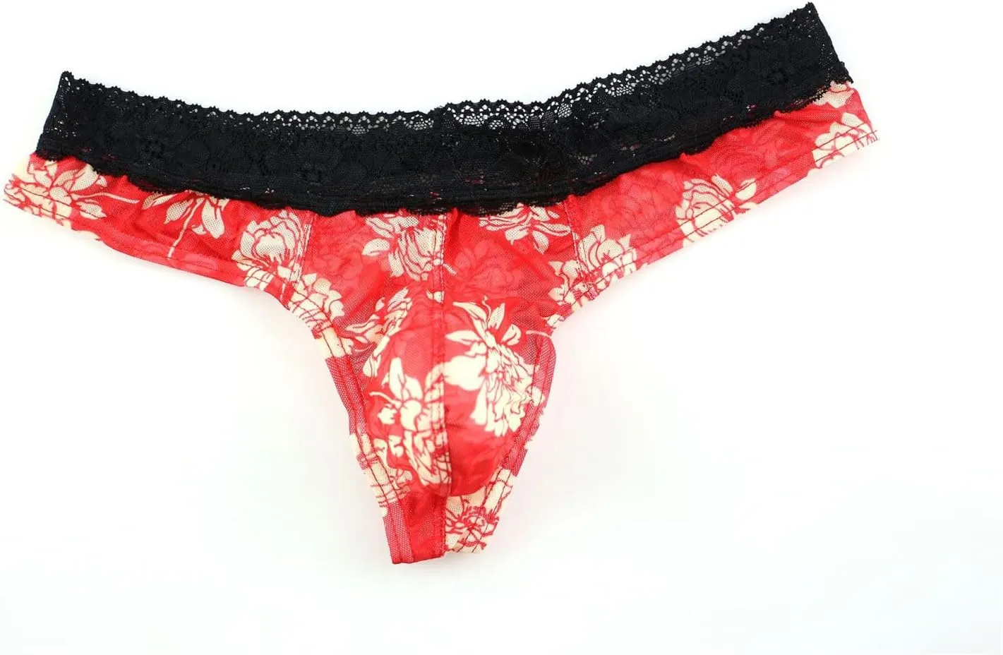 Men'S Lace Frilly Sissy Thong Panties Sheer Mesh Cheeky Bikini Briefs T-Back G-String Breathable Underwear