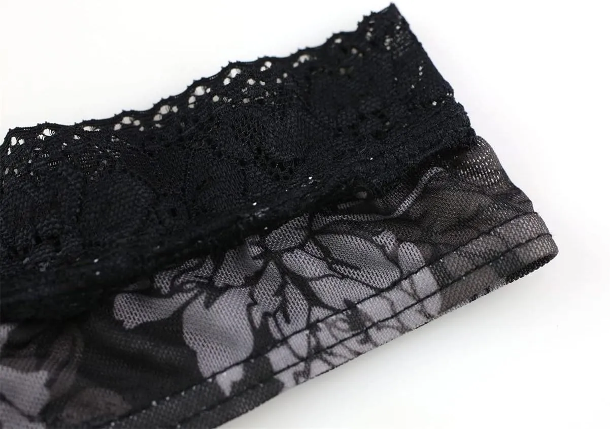 Men'S Lace Frilly Sissy Thong Panties Sheer Mesh Cheeky Bikini Briefs T-Back G-String Breathable Underwear