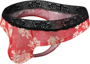 Men'S Lace Frilly Sissy Thong Panties Sheer Mesh Cheeky Bikini Briefs T-Back G-String Breathable Underwear