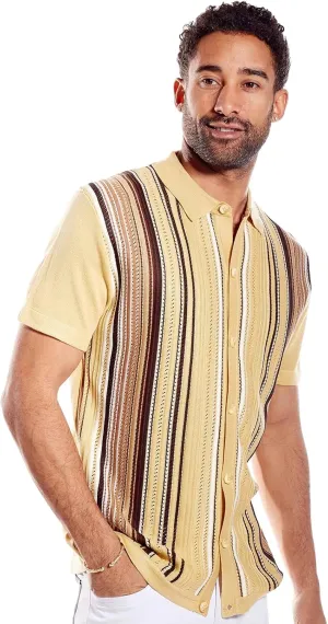 Mens Short Sleeve Knit Sports Shirt - Modern Polo Vintage Classics: Vertical Stripe Color Block