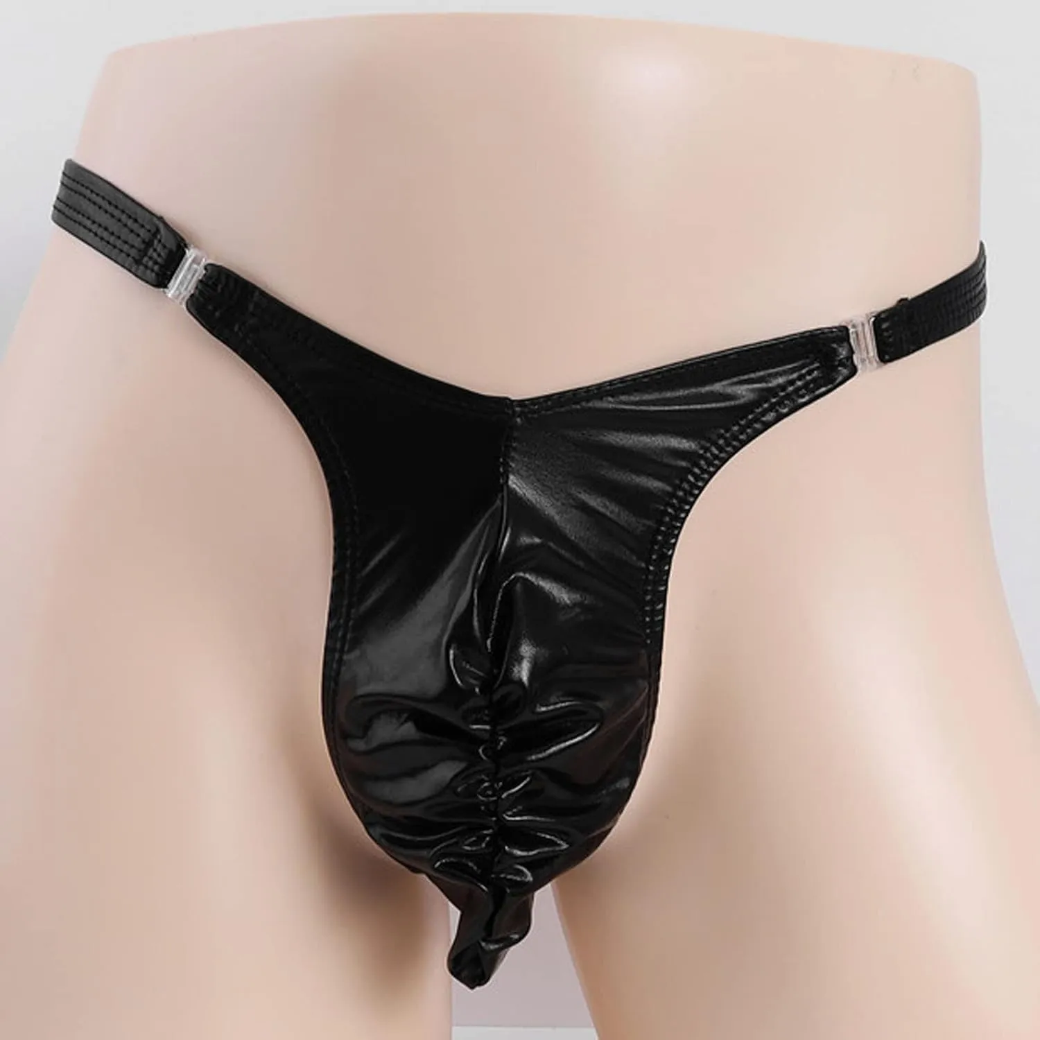 Men's Thongs Faux Leather Briefs Bikini Panties Sissy Lingerie Underwear T-Back Low Rise G-String Gay Underpants