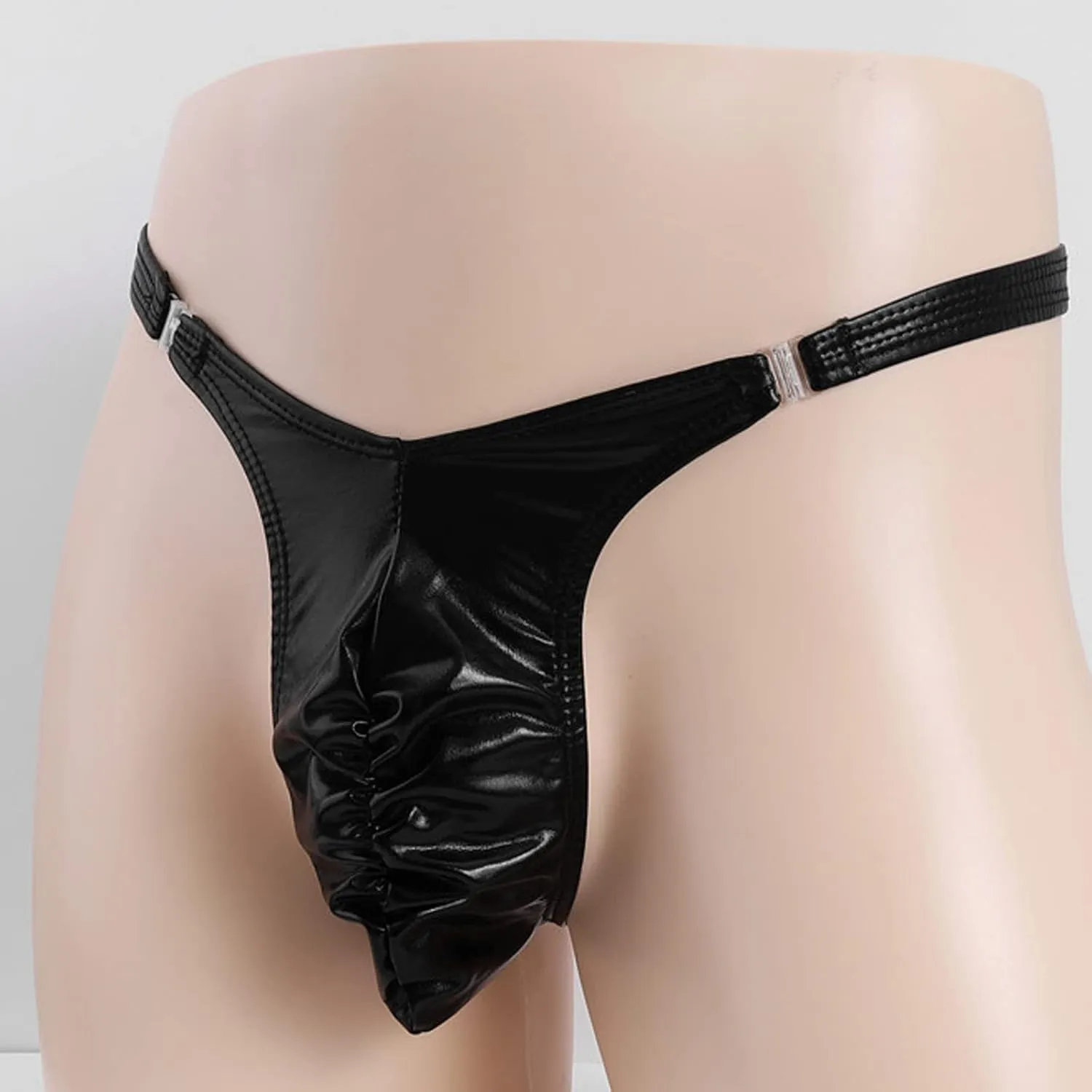 Men's Thongs Faux Leather Briefs Bikini Panties Sissy Lingerie Underwear T-Back Low Rise G-String Gay Underpants