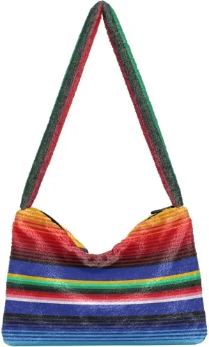 Mexican Serape Shoulder Tote Bags for Women Furry Crossbody bag with Zipper Hobo Handbag Purses
