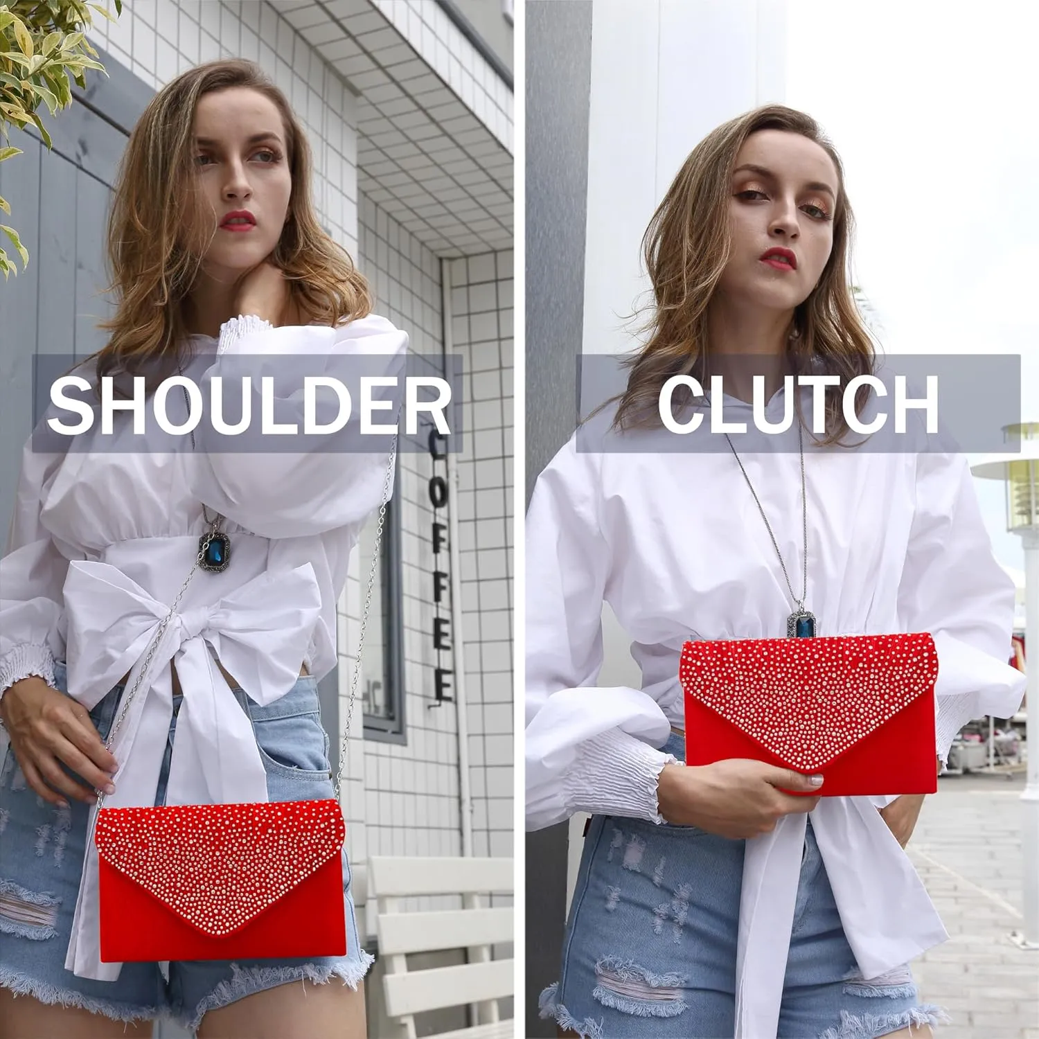 Milisente Evening Bag for Women Glitter Rhinestone Wedding Evening Purse Crystal Envelope Crossbody Shoulder Clutch Bags