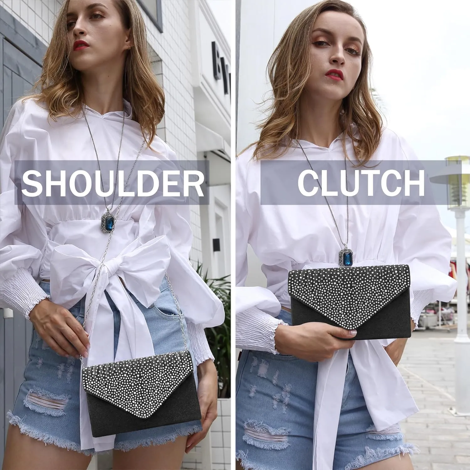 Milisente Evening Bag for Women Glitter Rhinestone Wedding Evening Purse Crystal Envelope Crossbody Shoulder Clutch Bags
