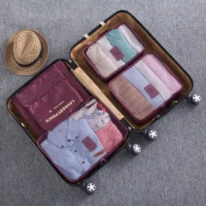 MOCOFO 6-Piece Travel Luggage Storage Bag Set - 3 Travel Storage Bags   3 Small Clothing Organizers (Deep Red)