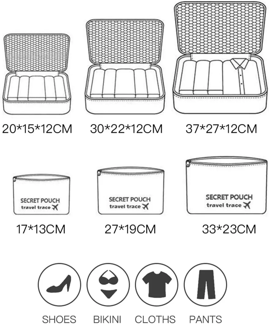 MOCOFO 6-Piece Travel Luggage Storage Bag Set - 3 Travel Storage Bags   3 Small Clothing Organizers (Deep Red)