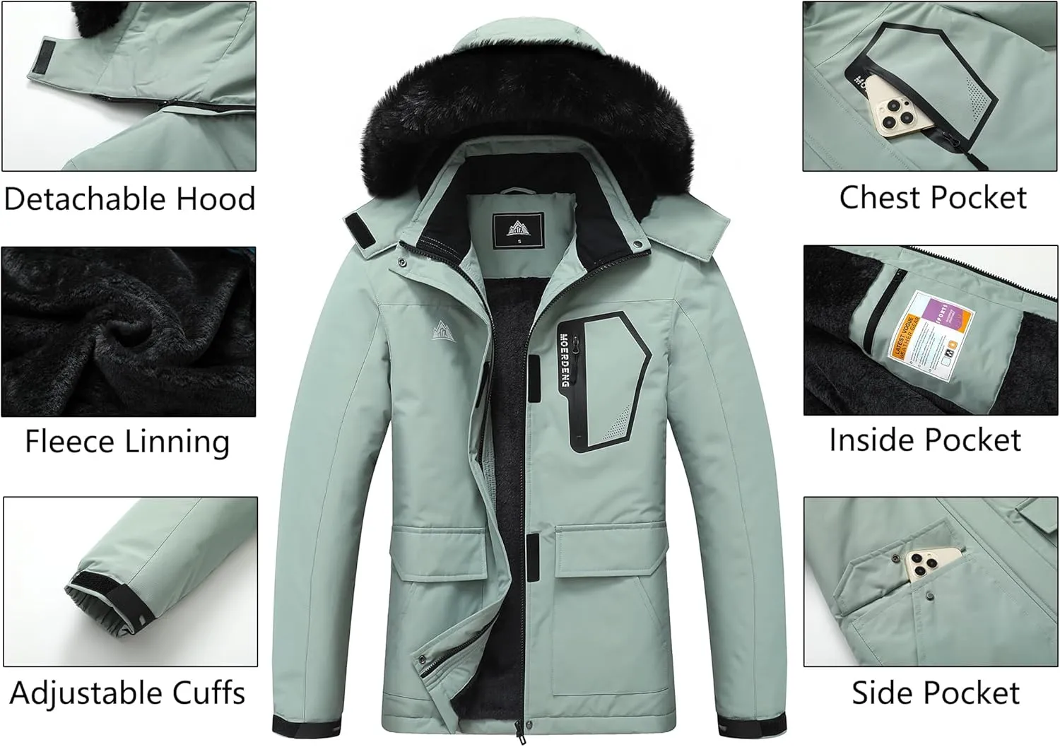MOERDENG Women's Ski Jacket Waterproof Warm Winter Coat Hooded Snowboarding Jacket Versatile for Hiking & Winter Activities
