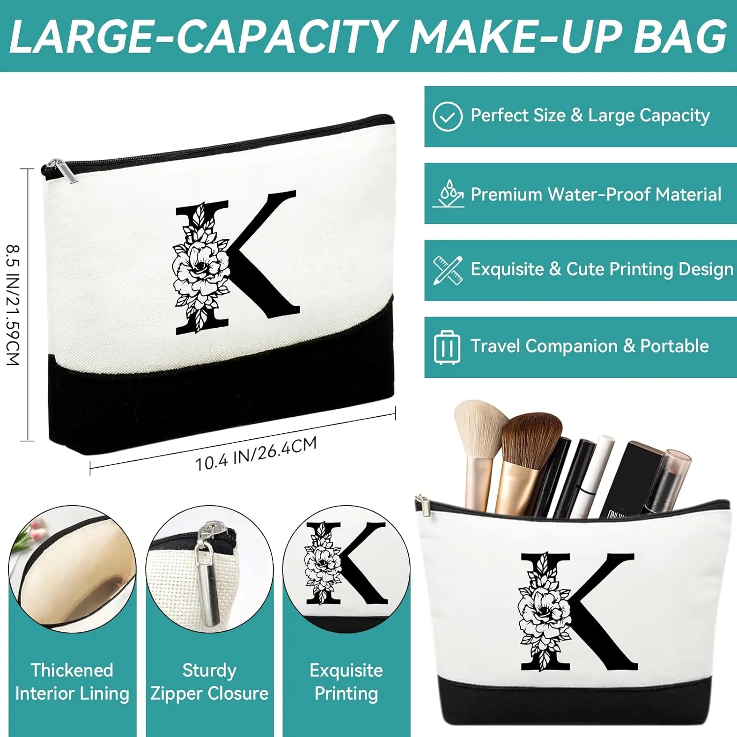 Mother's Day Gifts for Women Her - Initial Canvas Tote Bag & Makeup Bag, Personalized Birthday Gifts for Mom