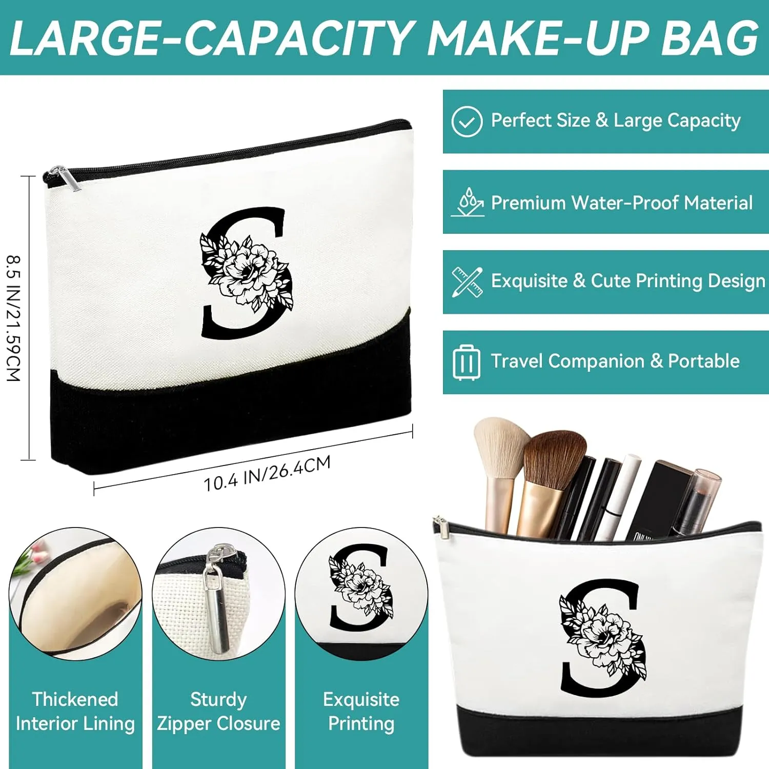 Mother's Day Gifts for Women Her - Initial Canvas Tote Bag & Makeup Bag, Personalized Birthday Gifts for Mom
