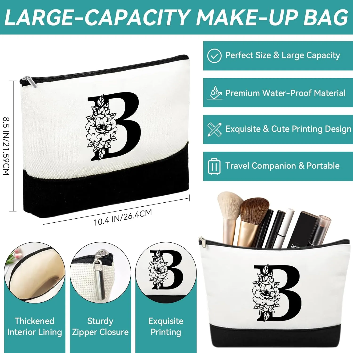 Mother's Day Gifts for Women Her - Initial Canvas Tote Bag & Makeup Bag, Personalized Birthday Gifts for Mom