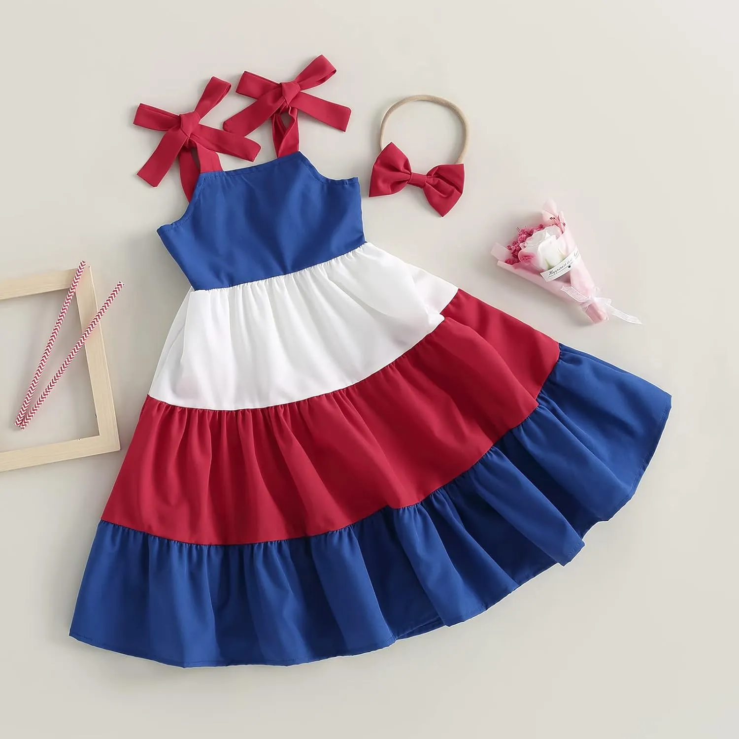 MoZiKQin Toddler Little Baby Girl Dress Suspender Strap Color Block Dresses Princess Beach Summer Sundress with Headband