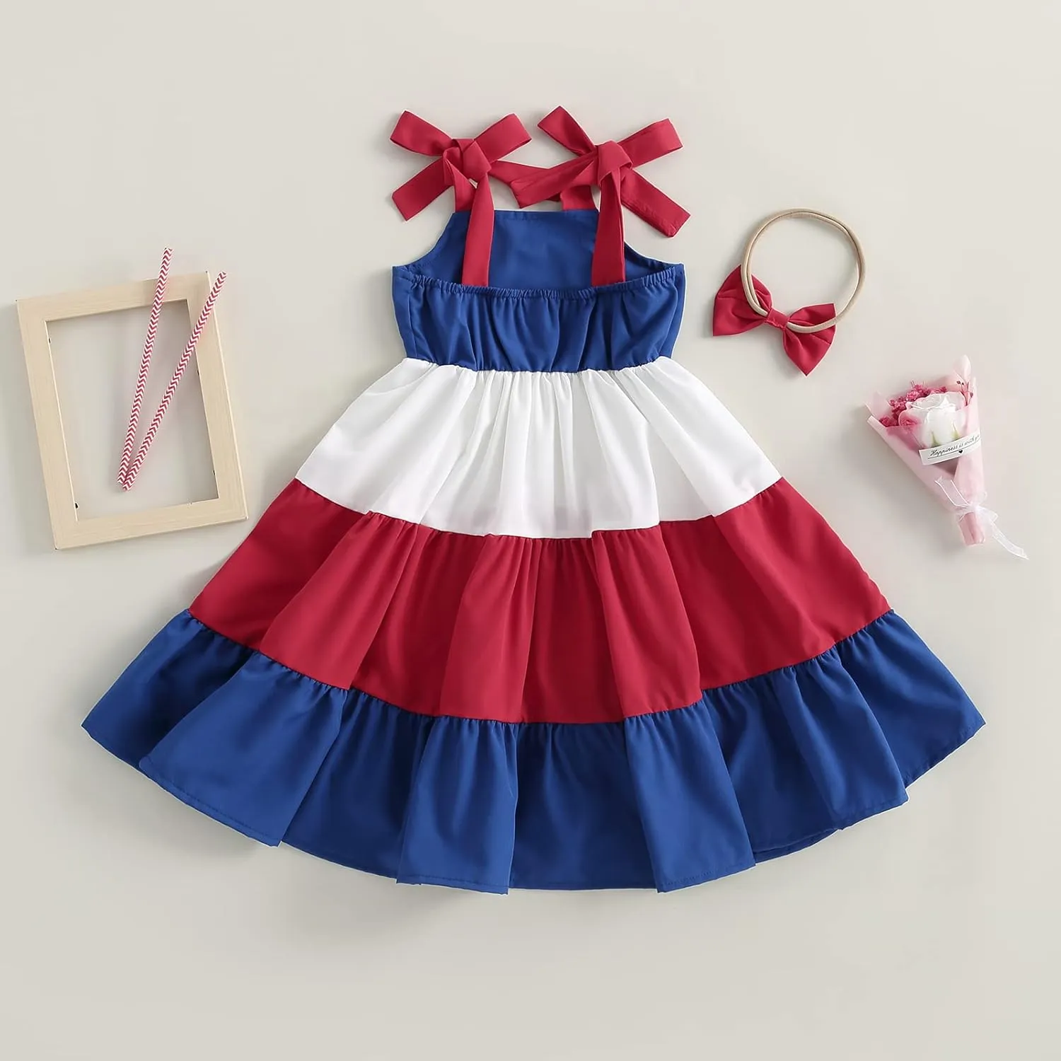 MoZiKQin Toddler Little Baby Girl Dress Suspender Strap Color Block Dresses Princess Beach Summer Sundress with Headband