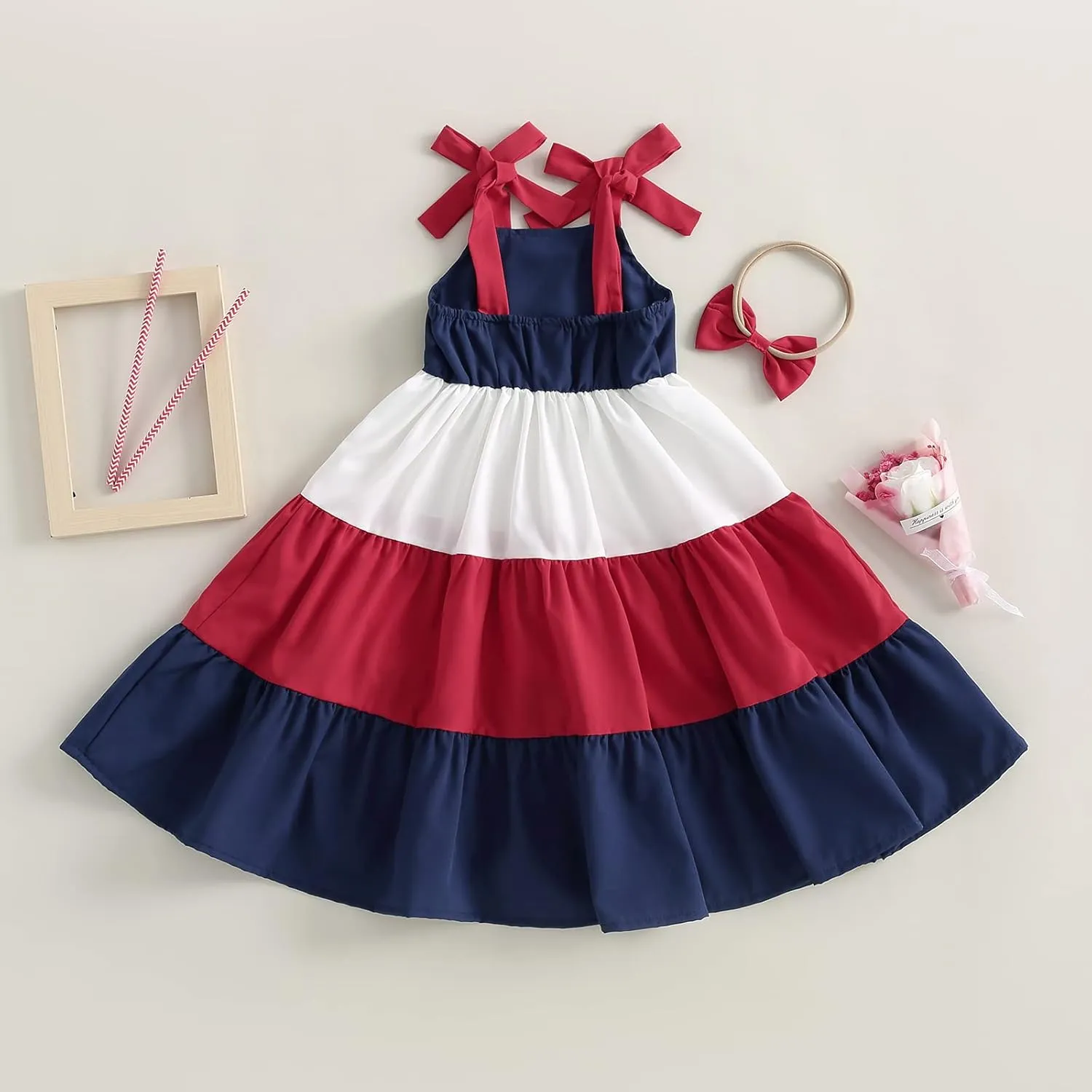 MoZiKQin Toddler Little Baby Girl Dress Suspender Strap Color Block Dresses Princess Beach Summer Sundress with Headband
