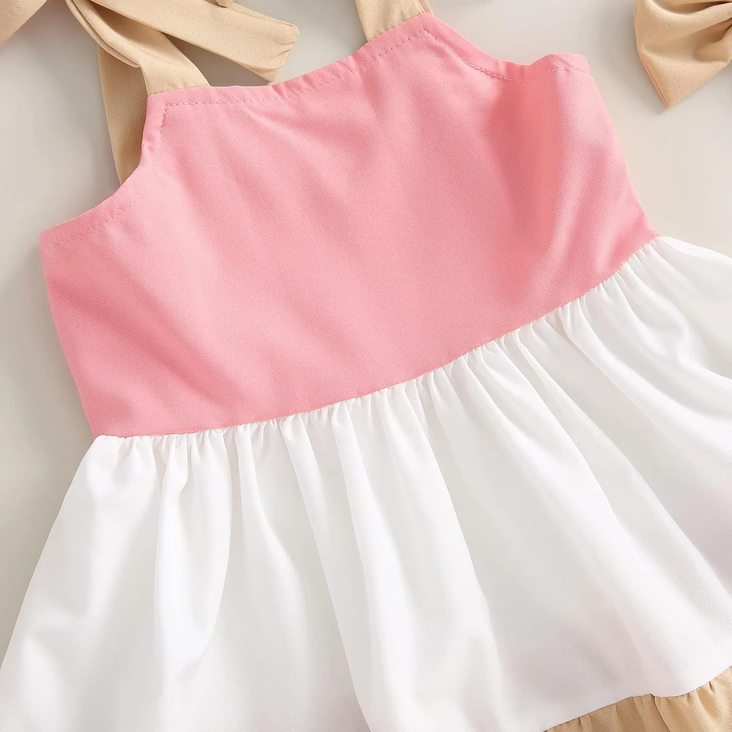 MoZiKQin Toddler Little Baby Girl Dress Suspender Strap Color Block Dresses Princess Beach Summer Sundress with Headband