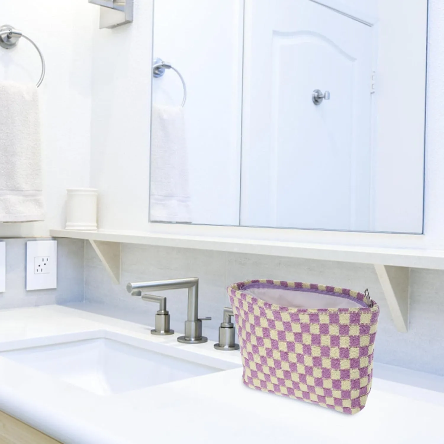NOLITOY Checkered Makeup Bag Fashionable Cosmetics Pouch Large Capacity Toiletry Bag Travel Organizer
