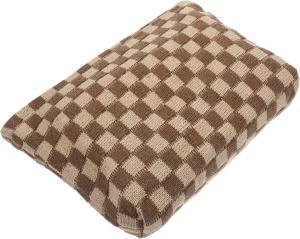 NOLITOY Checkered Makeup Bag Knitting Fabric Cosmetic Storage Case Toiletry Pouch Zipper Travel Organizer for Shampoo Shower Gel Toothbrush Holder Khaki