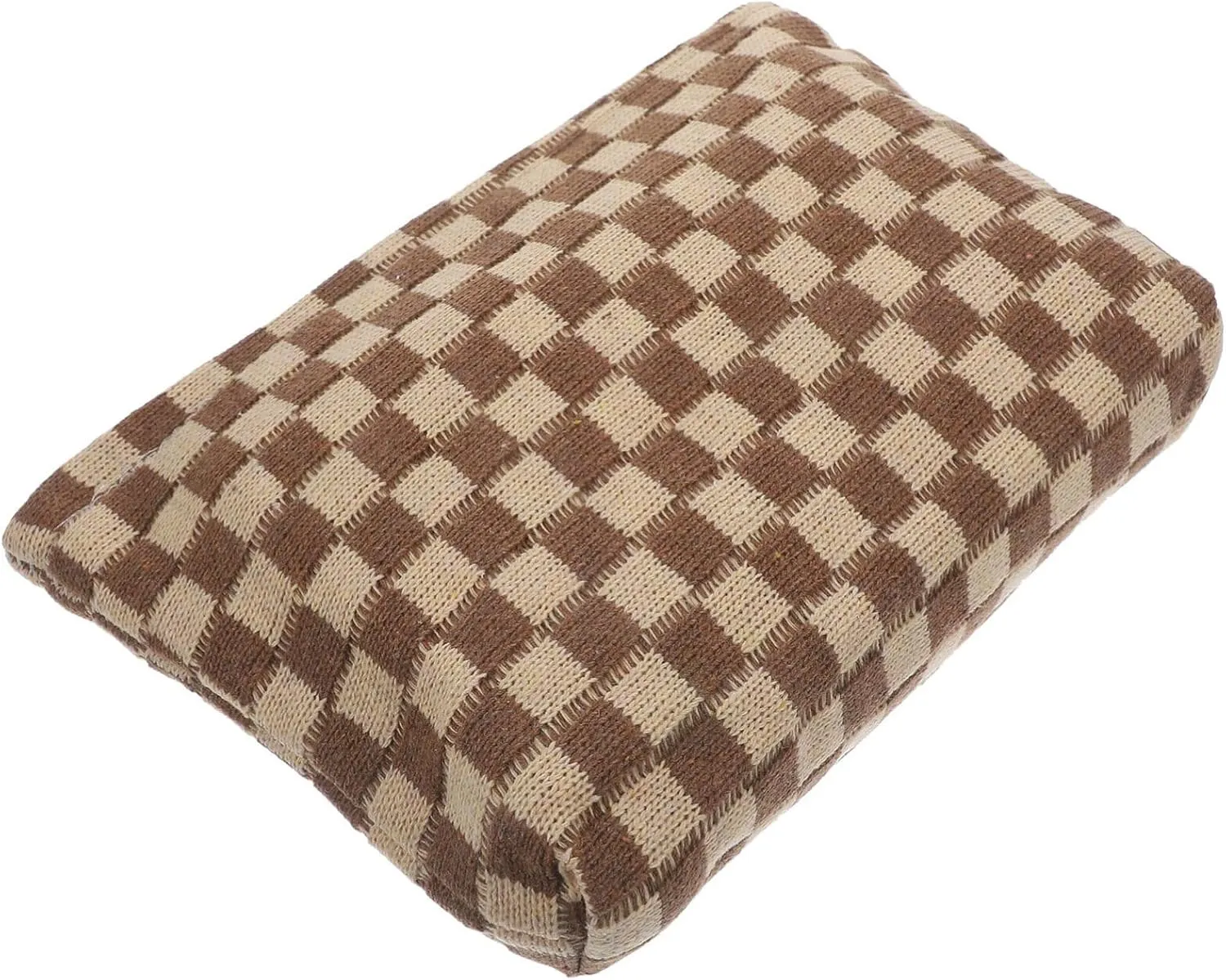 NOLITOY Checkered Makeup Bag Knitting Fabric Cosmetic Storage Case Toiletry Pouch Zipper Travel Organizer for Shampoo Shower Gel Toothbrush Holder Khaki
