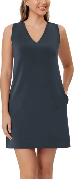 ODODOS Modal Soft V-Neck Tank Dress for Women Sleeveless Sundress Casual Relaxed Summer Dress with Pocket