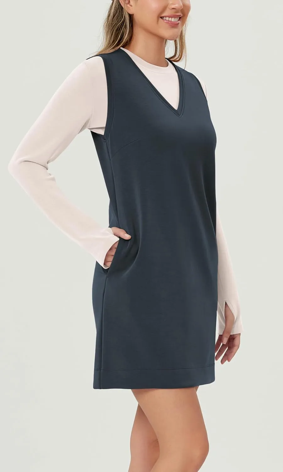 ODODOS Modal Soft V-Neck Tank Dress for Women Sleeveless Sundress Casual Relaxed Summer Dress with Pocket