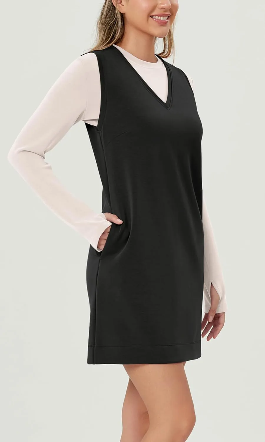 ODODOS Modal Soft V-Neck Tank Dress for Women Sleeveless Sundress Casual Relaxed Summer Dress with Pocket