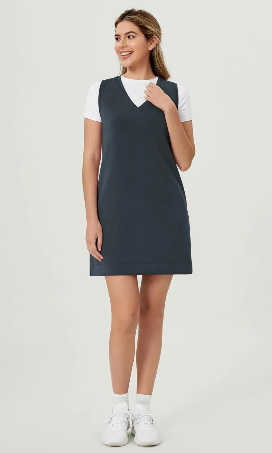 ODODOS Modal Soft V-Neck Tank Dress for Women Sleeveless Sundress Casual Relaxed Summer Dress with Pocket