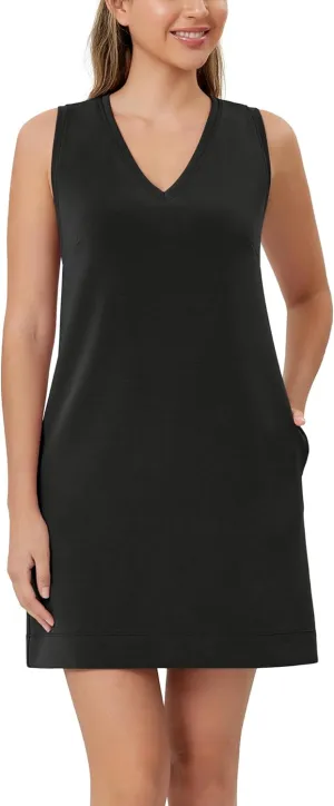 ODODOS Modal Soft V-Neck Tank Dress for Women Sleeveless Sundress Casual Relaxed Summer Dress with Pocket