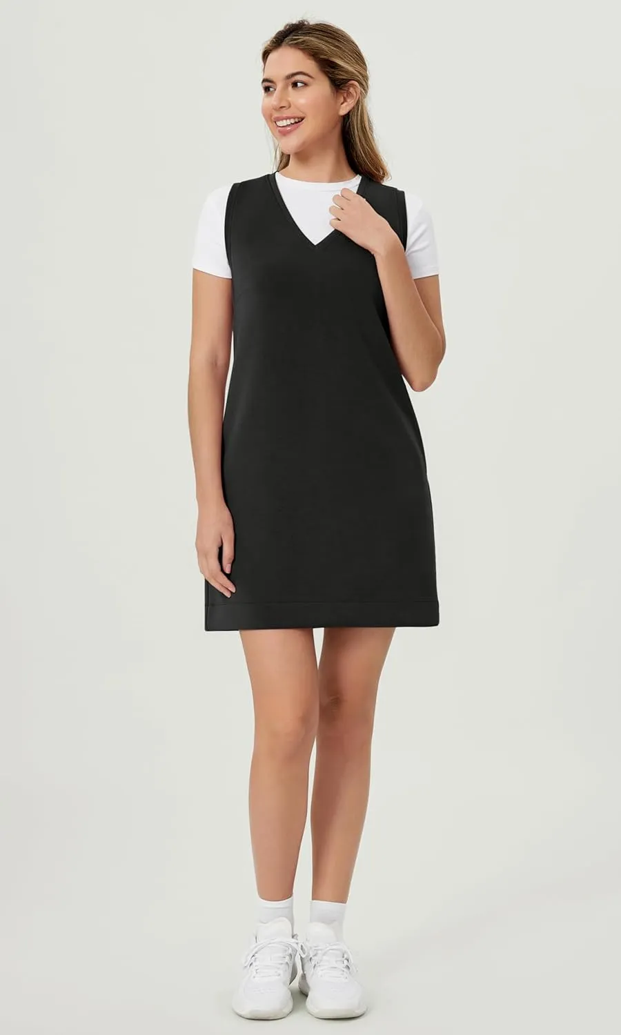 ODODOS Modal Soft V-Neck Tank Dress for Women Sleeveless Sundress Casual Relaxed Summer Dress with Pocket
