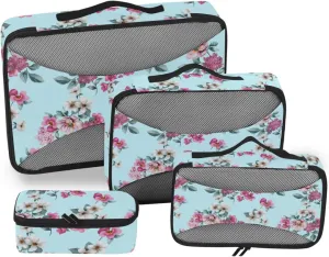 Packing Cubes for Travel 4 Set Luggage Organizers for Suitcase Luggage Packing Cubes for Travel Packing Cuves Romantic Flower Blue