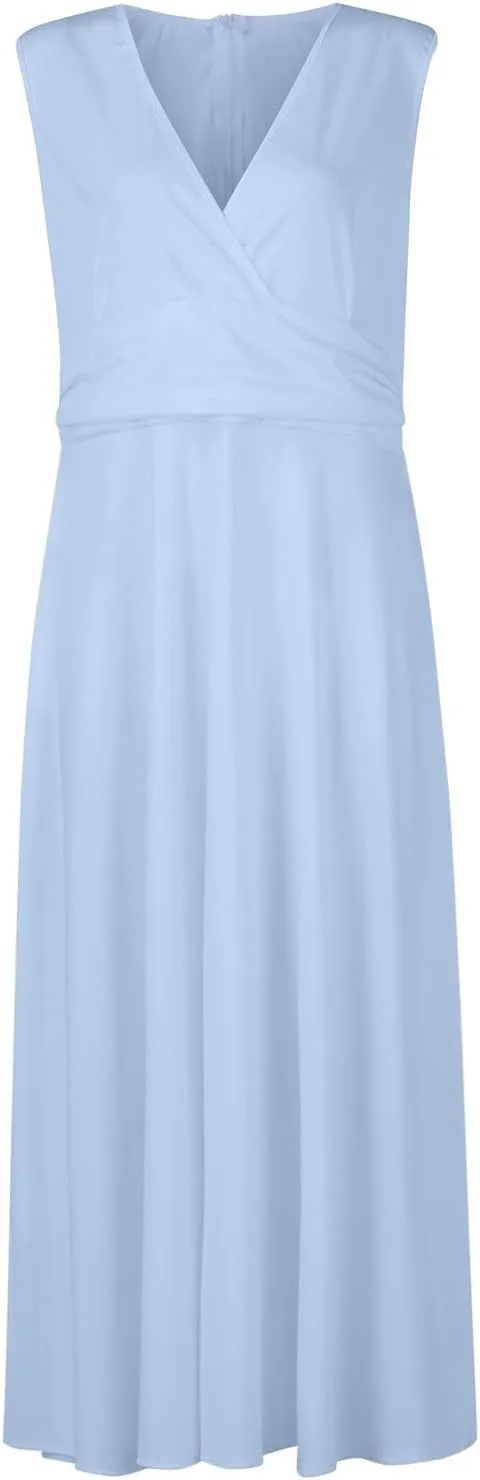 Palaver Summer Dresses for Women 2025 Elegant Wrap V Neck Sleeveless Maxi Dress Print Flowy Beach Vacation Sundresses